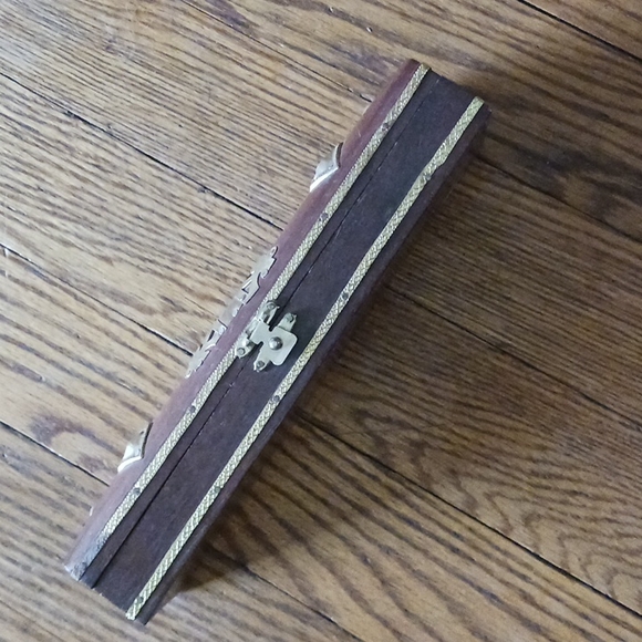 COFFIN Brass Wooden Trinket Hinged Incense Box Vintage Apothecary Style - Picture 3 of 11